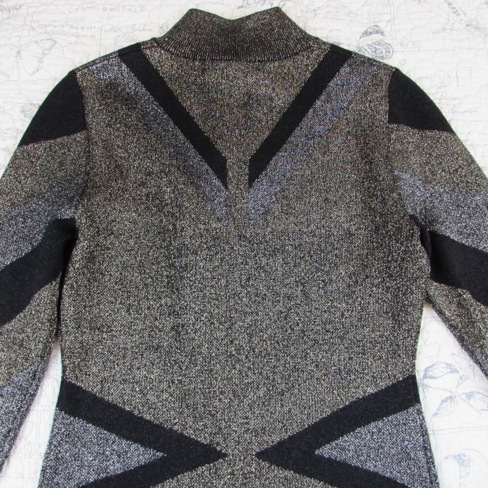 Karen Millen Metallic Bandage Knit Bodycon Dress Front Zip Gold Black UK S 4-6 - Picture 12 of 16